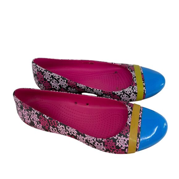Crocs Mondo Roses Cap Toe Ballet Flats Artsy Y2K Floral Pink Blue Womens 9 - Picture 2 of 7